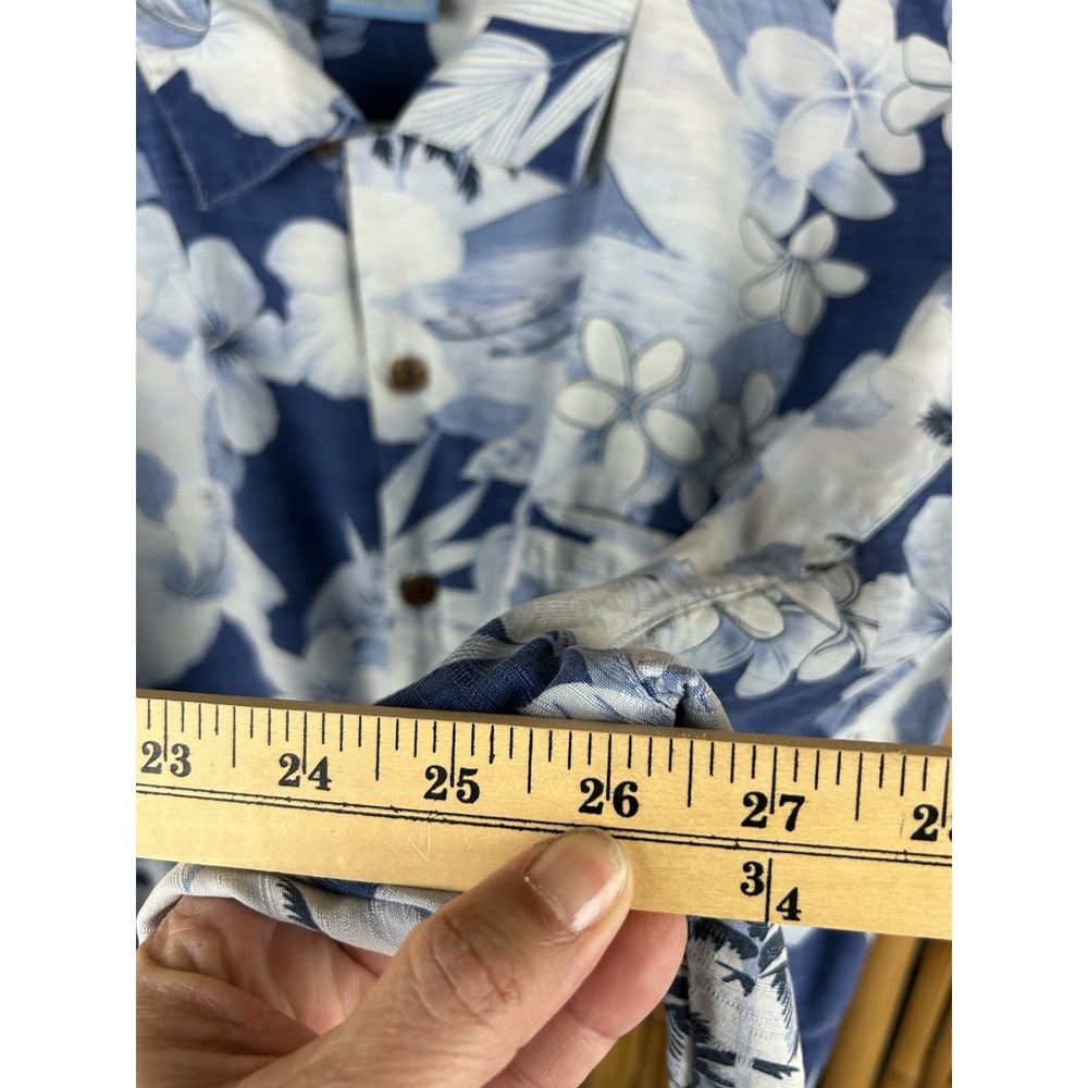 Bermuda Bay 100% Silk Hawaiian Shirt Blue White‎ Short Sleeve Button Up Size 2XL - Picture 12 of 13